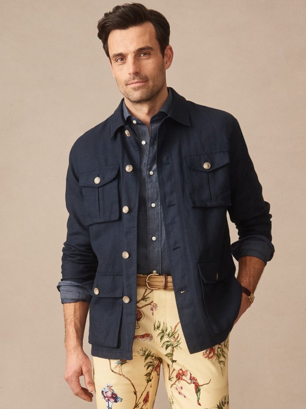 J McLaughlin Aston Linen Safari Jacket - Navy NEW